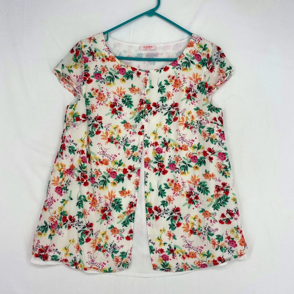 LC Waikiki Womens Maternity Blouse Size Small Pink Green Floral with Front Slit
